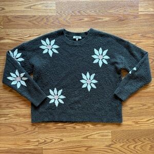 Madewell Floral Intarsia Wool Blend Pullover Sweater Size Medium Green White